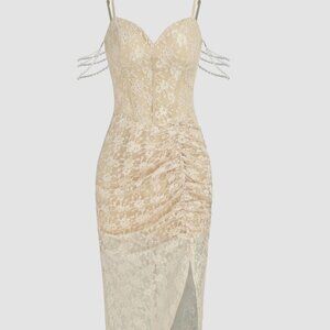 Cider Floral Lace Corset Cami Midi Dress